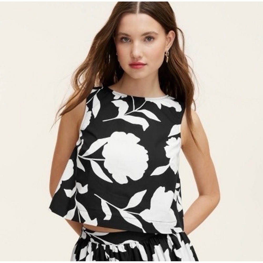 Kate Spade Target Floral Crop Top Black White Sleeveless Cotton Shell XS